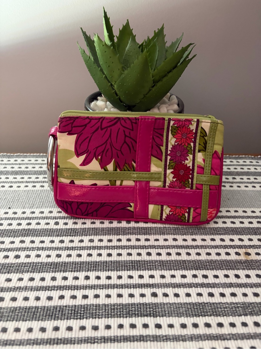 Vera Bradley Pink and Green Floral Patchwork Bangle Wristlet